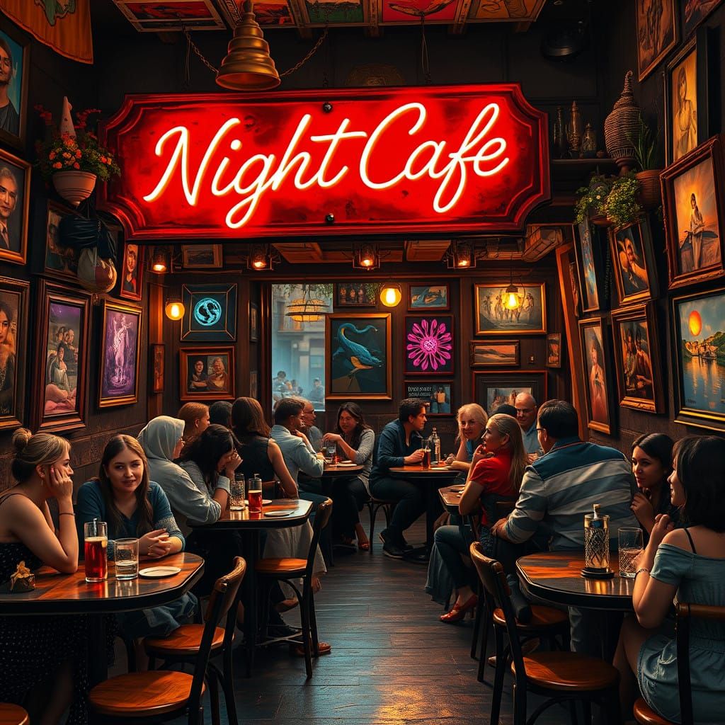 NightCafe Studio as a real café filled with young and old people from all different cultures  by @Kalpine