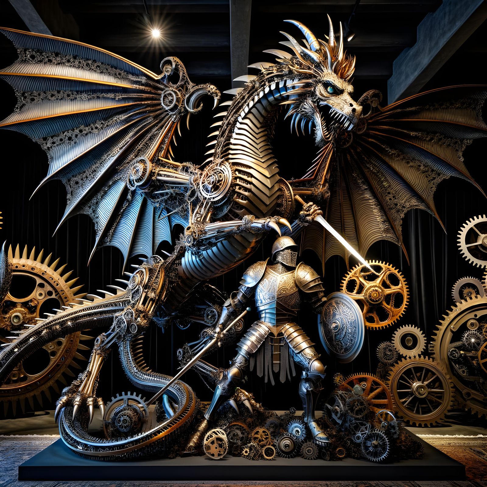 Steampunk Sculpture of Saint George and the Dragon  by @Gary Murakami