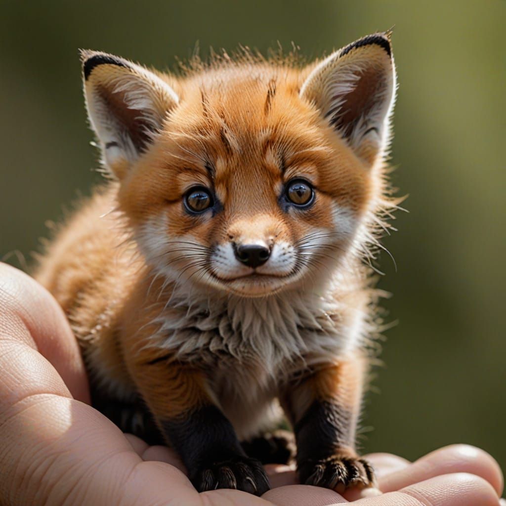 Tiny Fox Kit Resting on a Fingertip