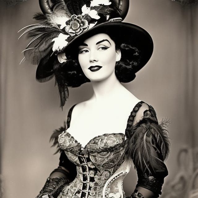 1900s photograph vintage black and white photo of beautiful woman in a highly detailed steampunk dress, ...  by @Reezy