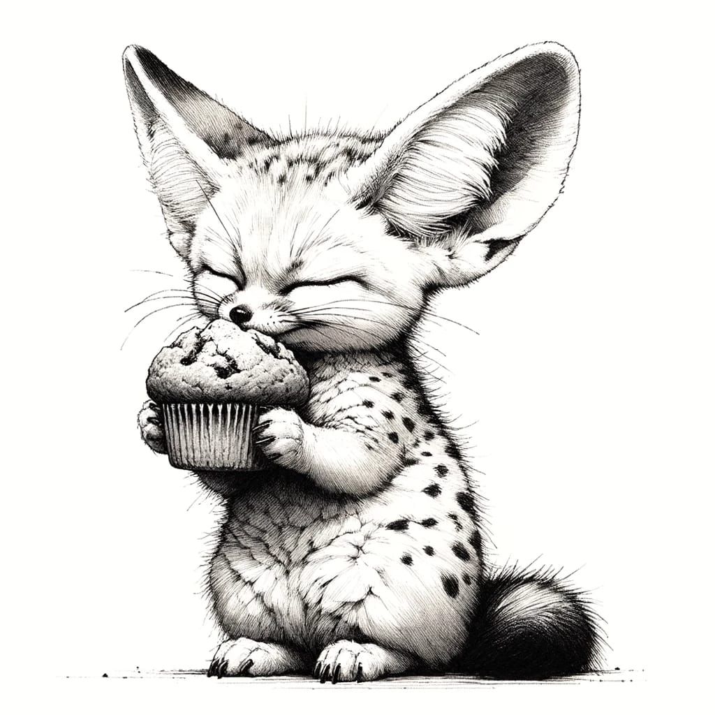 Cute fennec nibbling muffin