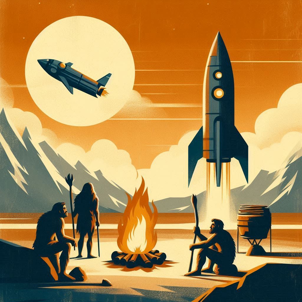 Cavemen Watching Rocketships