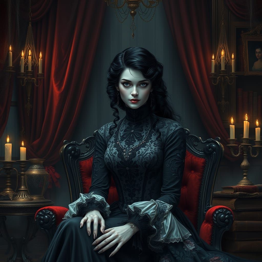 Regal Victorian Woman in Haunting, Mystical Atmosphere