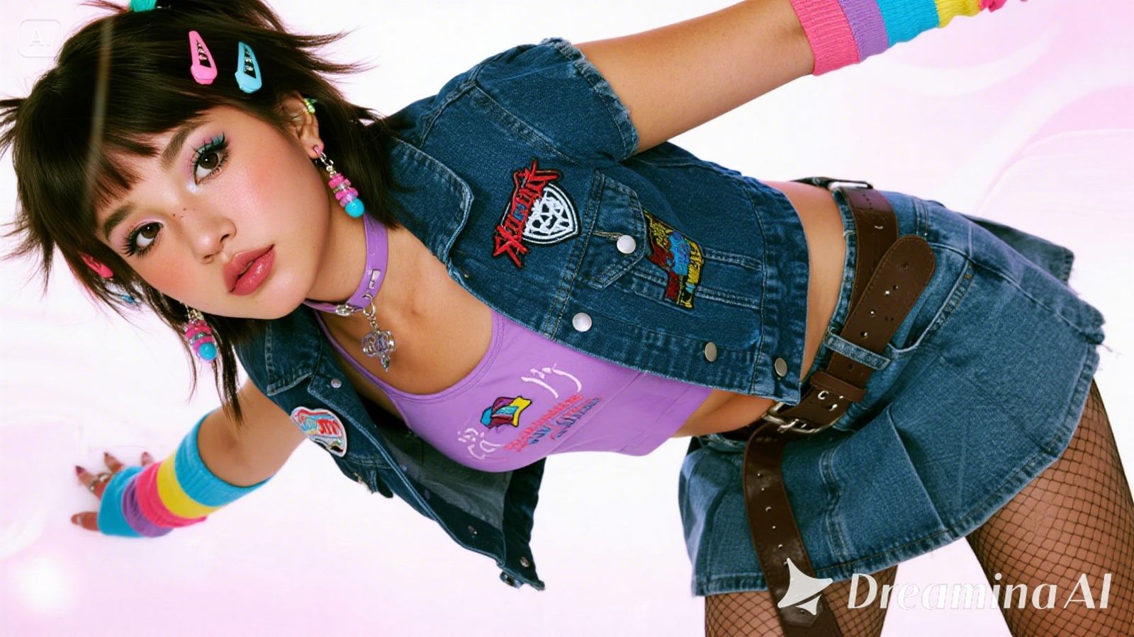 80's punk girl with cute-punk mix outfit