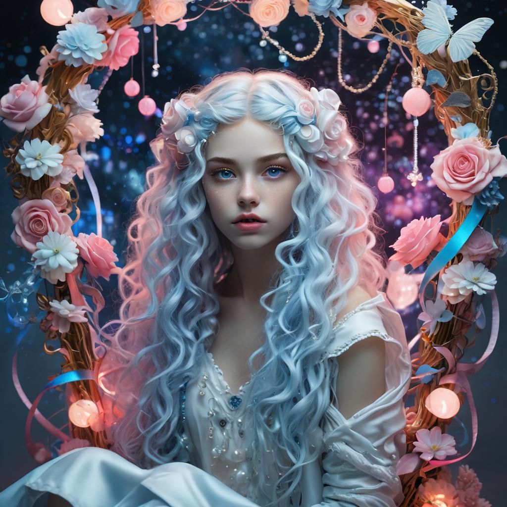 Neon Woman in Fluorescent Pearl Snowscape