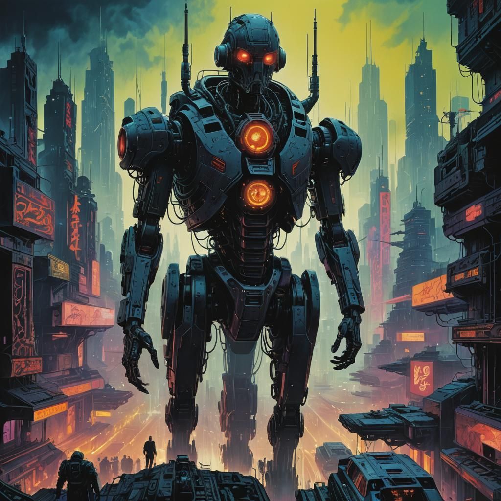 Philippe Druillet style dark gothic/sci-fi painting. Surreal...