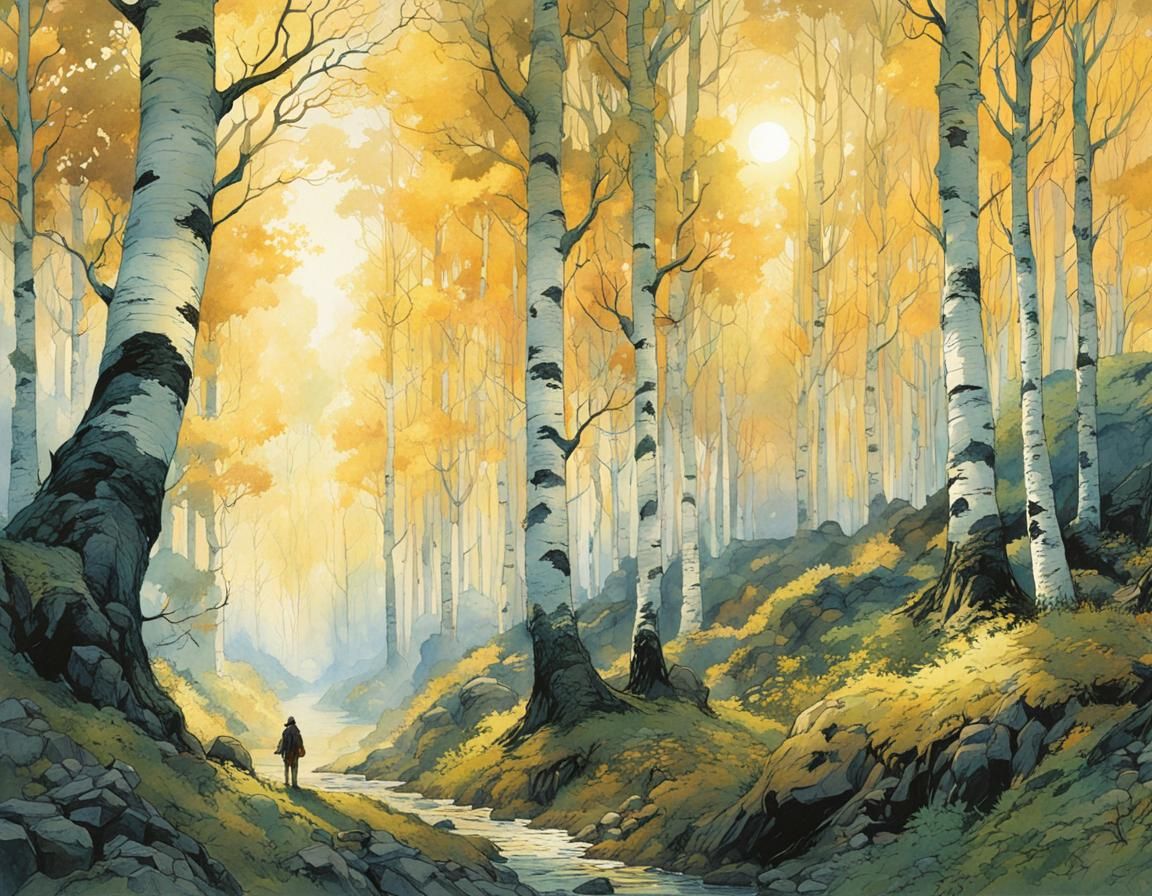 Golden Birch Forest  by @JollyNewt