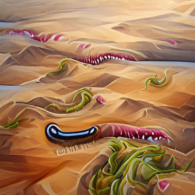 Gigantic carnivorous worm slithers across the vast desert du...