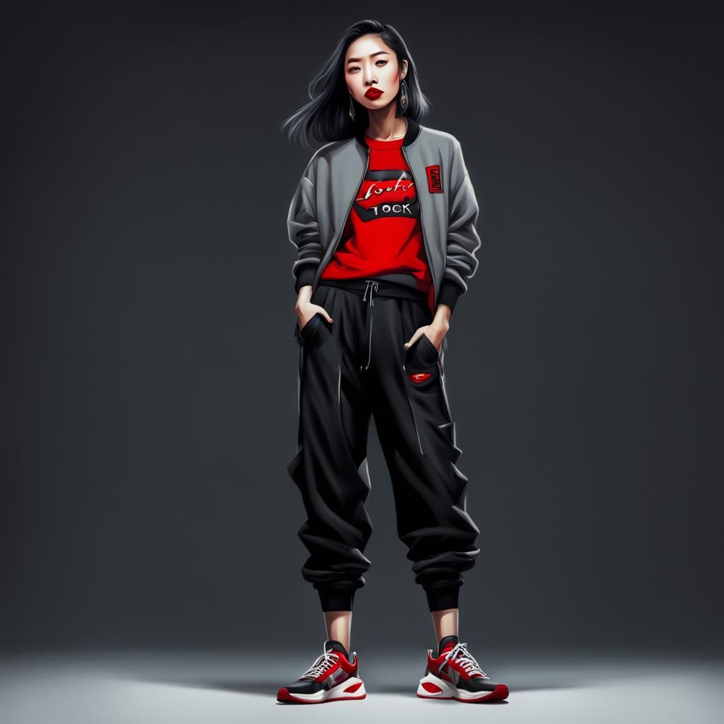 Teen Girl in Red Coat: Detailed Digital Painting