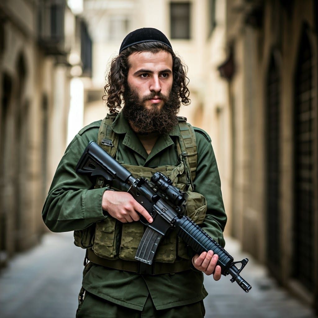Traditional Hassidic Soldier in Modern Combat