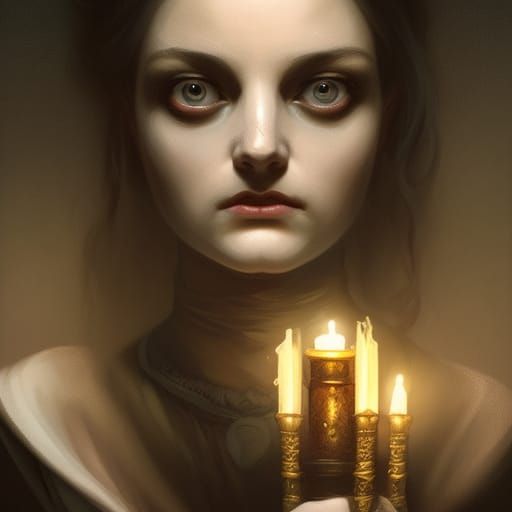 young woman, victorian, holding a candle, creepy, dark, horr...