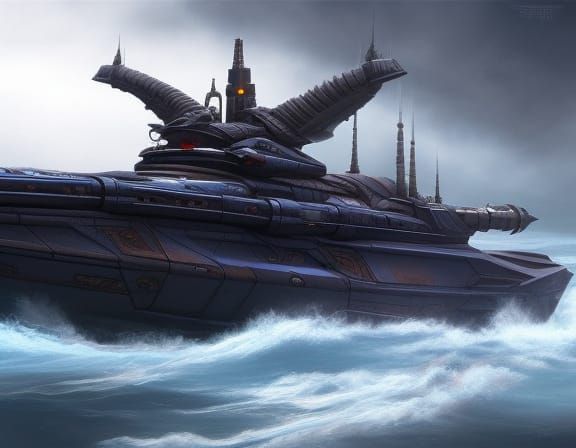 Photorealistic Concept-art Fantasy sci fi river gunboat by Artist ...