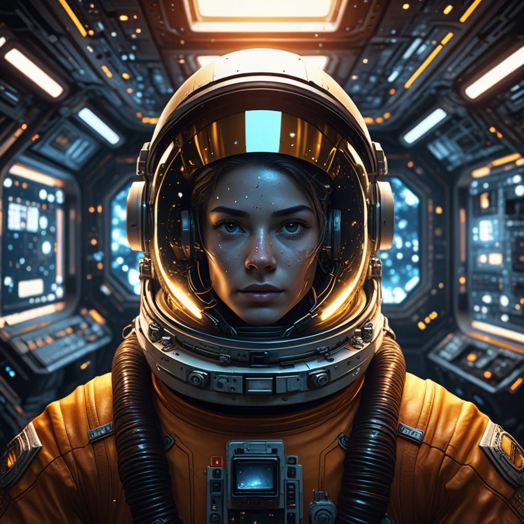Astronaut in Spaceship: Vibrant Sci-Fi Digital Art