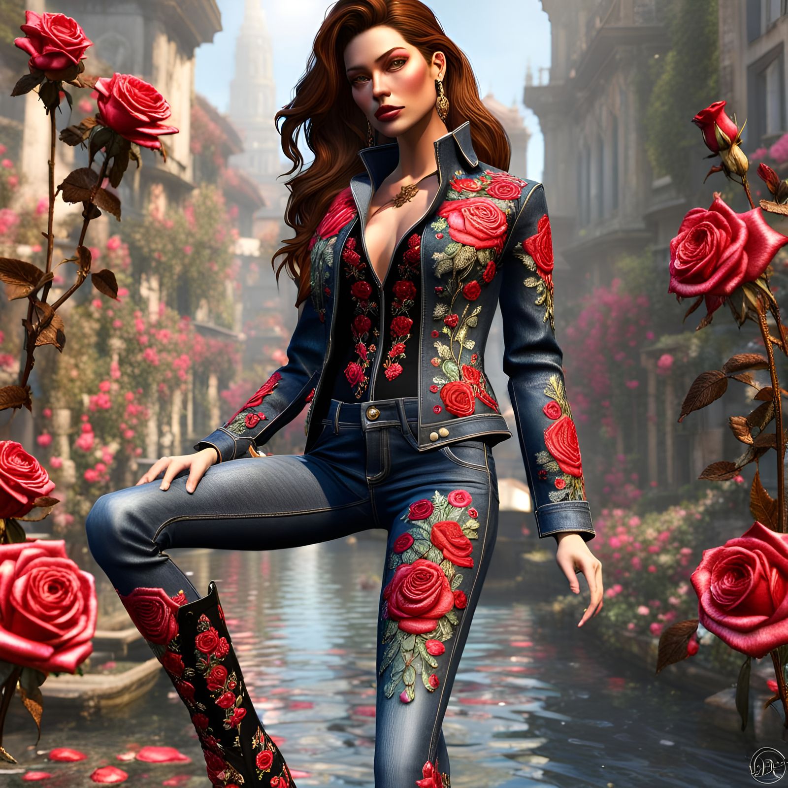 Rose Designer Jeans & Matching Attire.