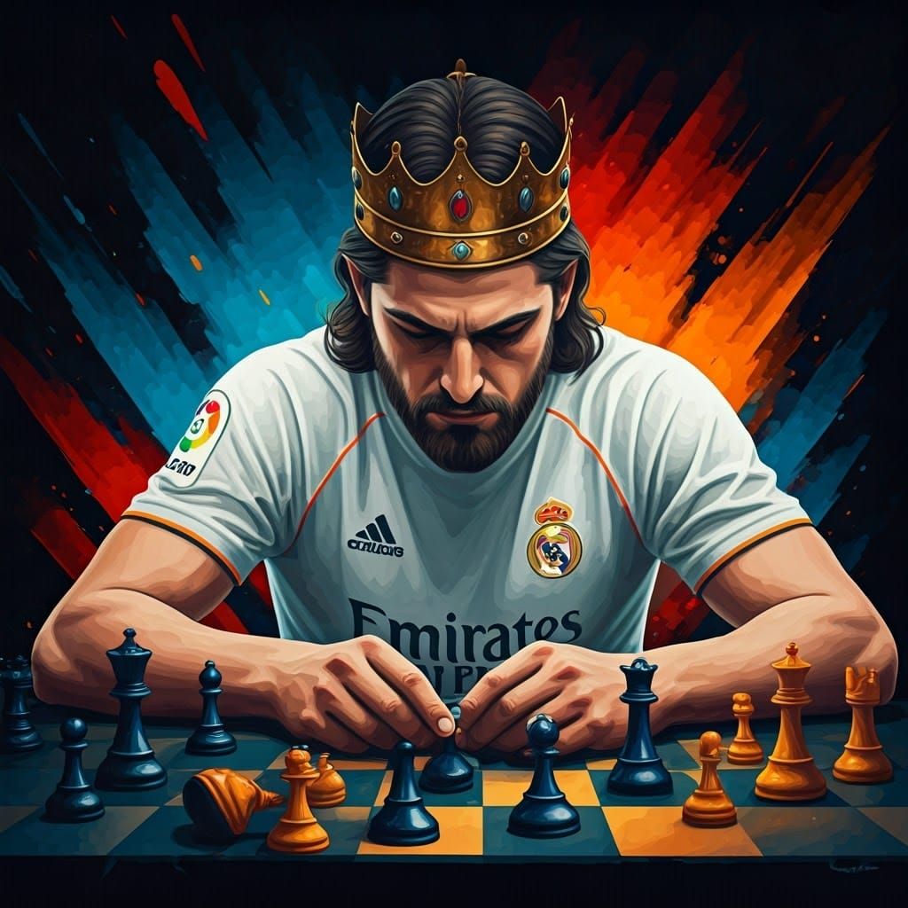 King Ponders Chess Match in Vibrant Colors of Manchester Cit...