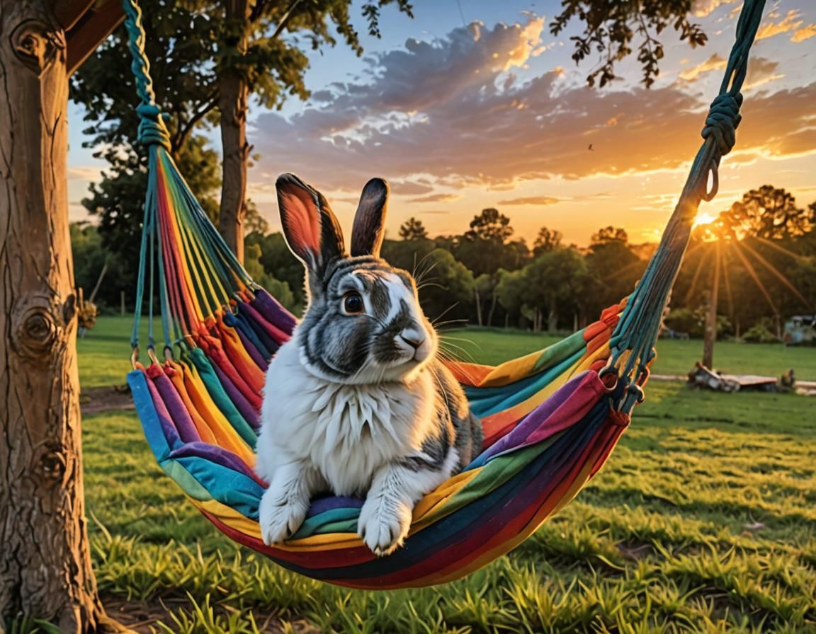 Rabbit relaxing on a comfortable hammock swing - AI Generated Artwork ...