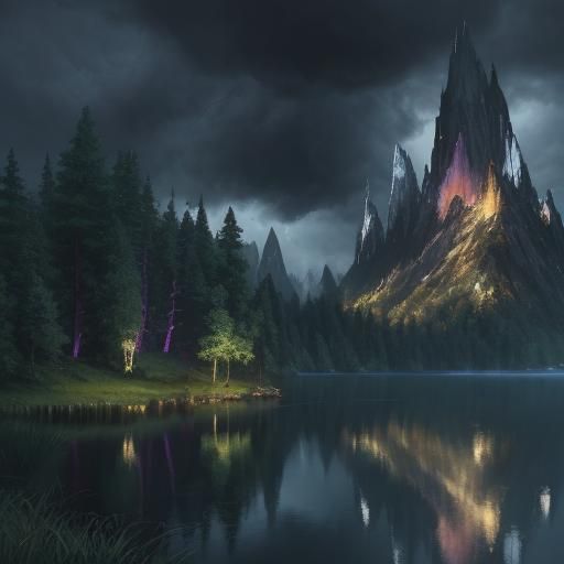 Serene Lake Illuminated Through Storm, as Oil Painting