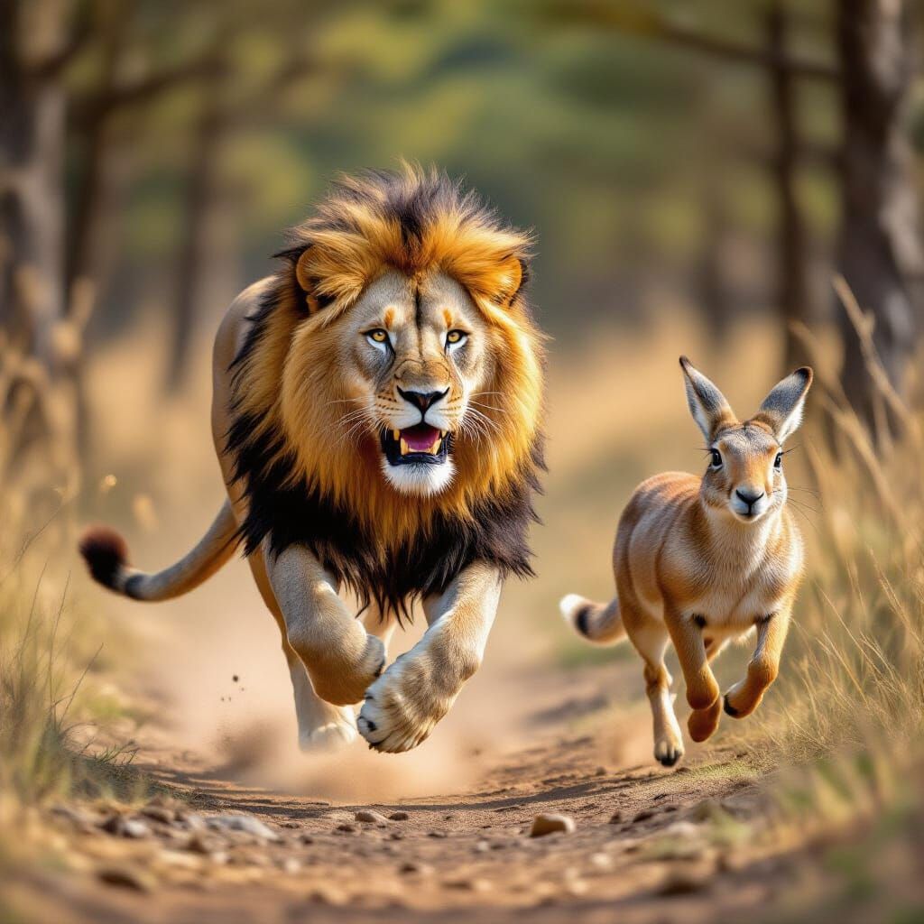 Hyperrealistic Tiger Chasing Deer Through Dense Forest