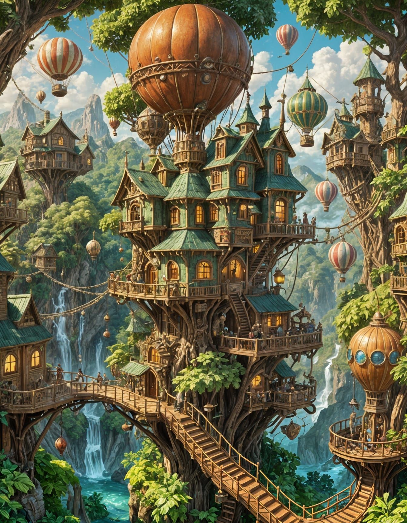 Steampunk, hot air balloon treehouse  by @Vicioso