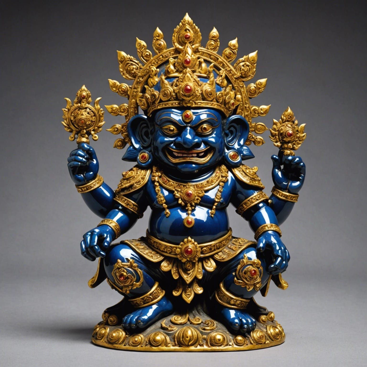 Gilded Glass Sculpture of Mahakala, God of Wealth