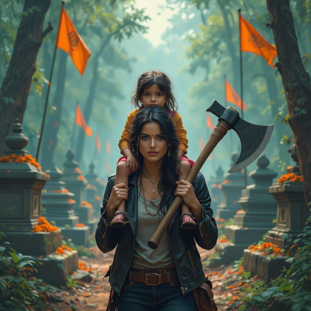 Woman in Forest of Tombs, Futuristic Landscape