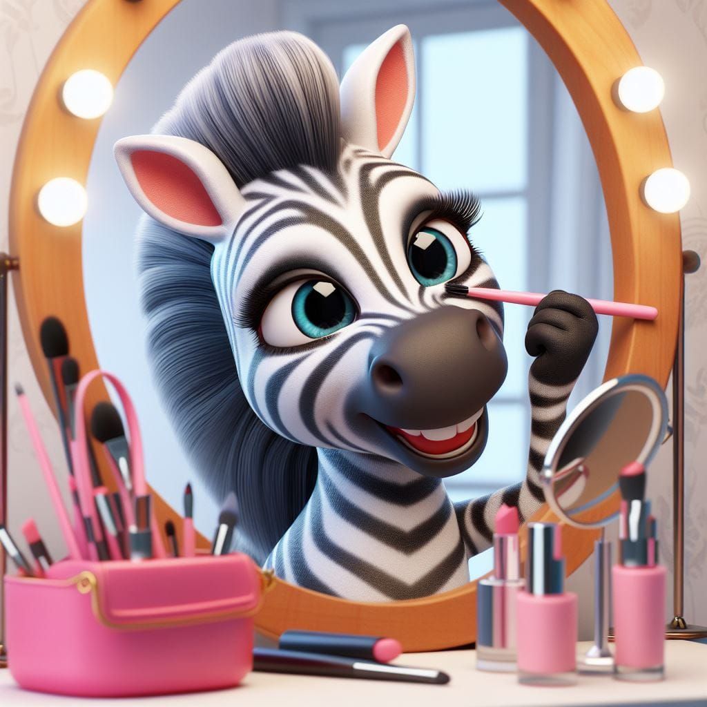 "Liner Love: A Zebra's Beauty Routine"
