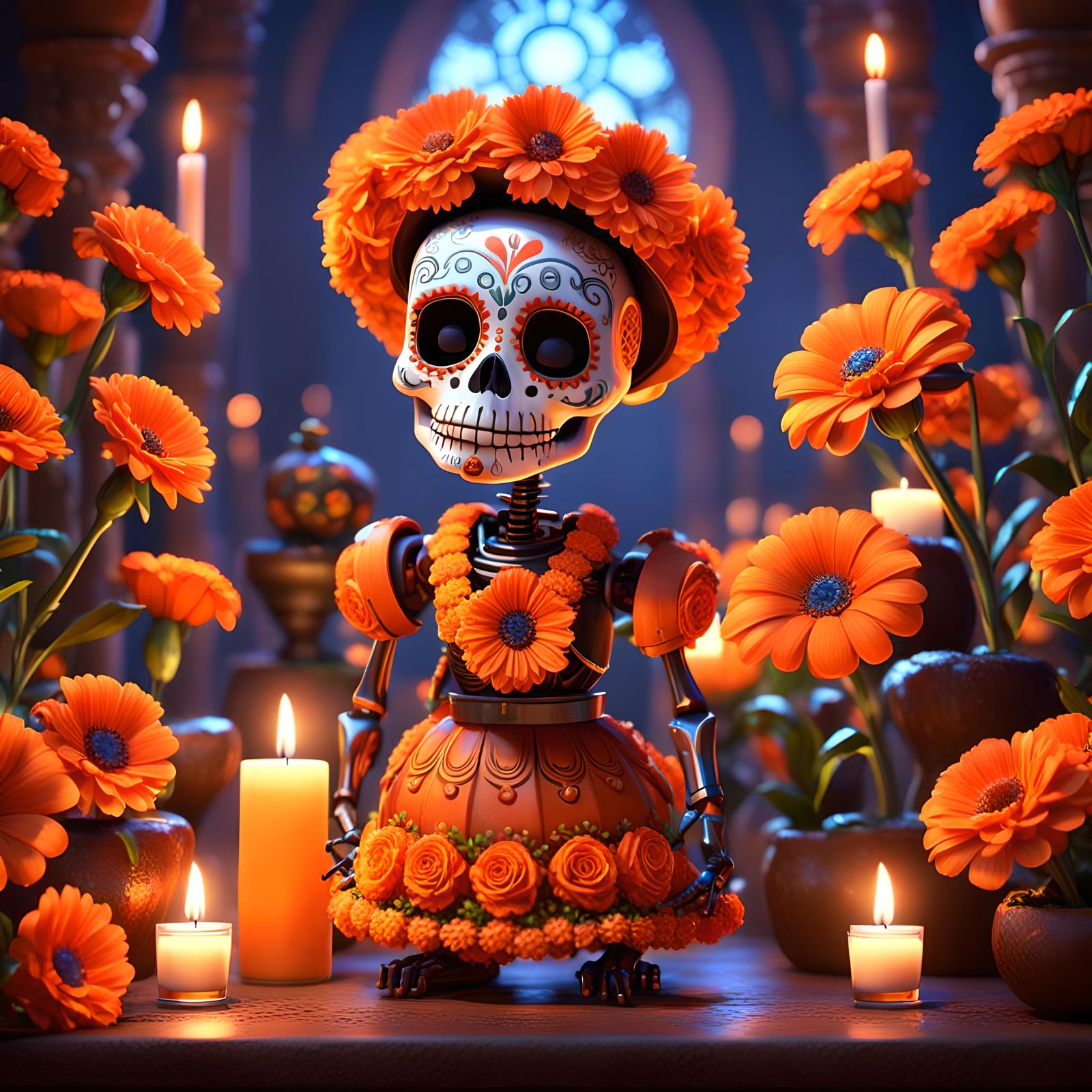Coco Character Portrait with Sci-Fi Dia de los Muertos Theme