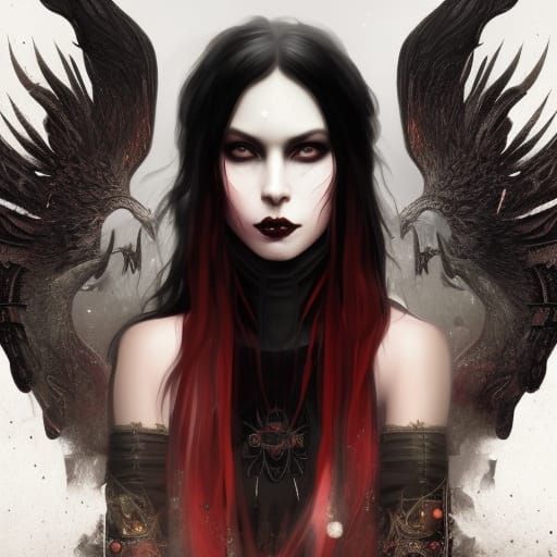 Ethereal Gothic Aries Young lady with Long black hair with Red ...