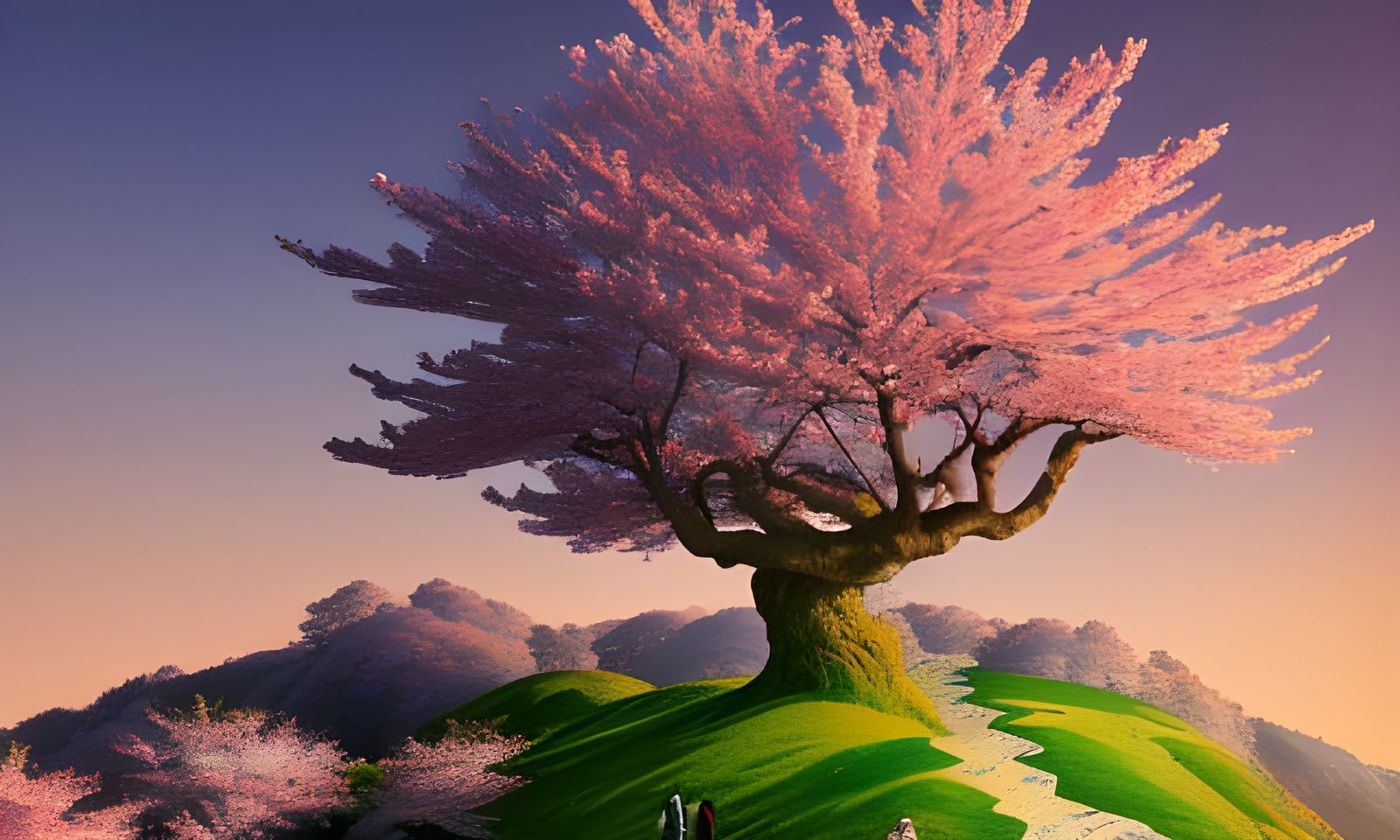 Sunsetting on Cherry Blossom Trees