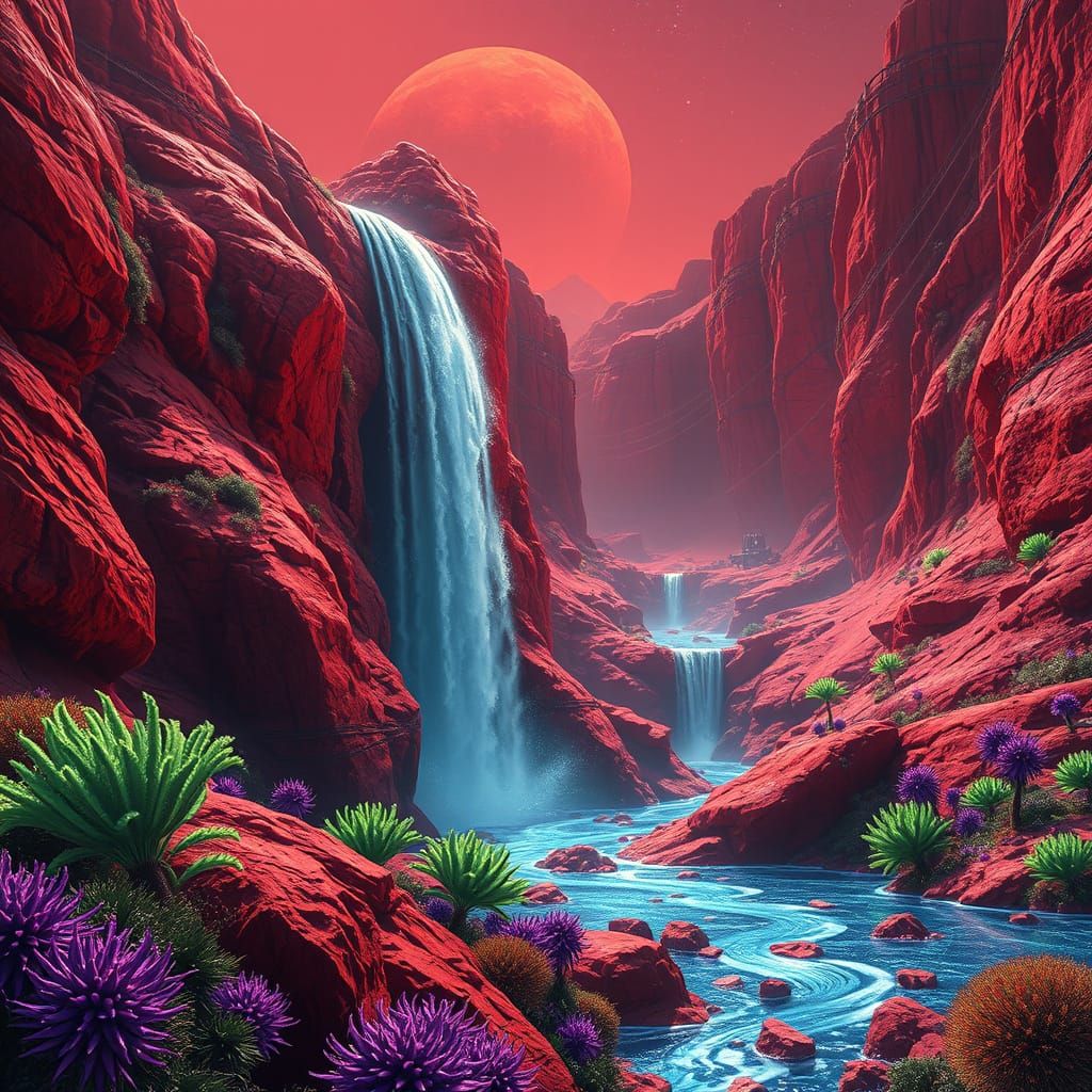 Waterfall in Mars  by @Healthy Banker