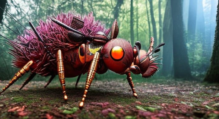 Full-body macro shot of bug with big eyes, by bordalo II, En...