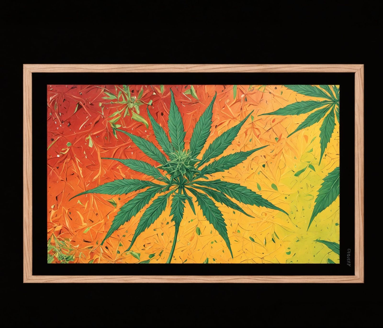 An original Aineboden acrylic painting of a cannabis plant