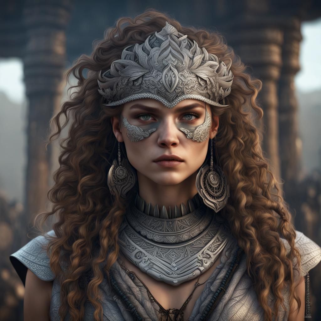 camren bicondova with long curly braided hair in tribal silver face ...