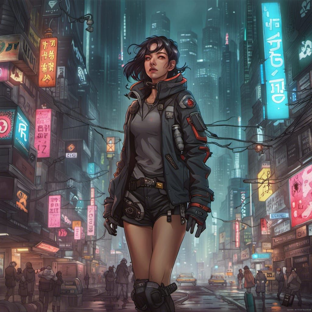 post-cyberpunk female, courier detailed, high resolution, bold, korean ...