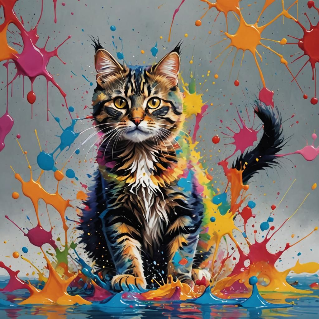A cat in splash painting