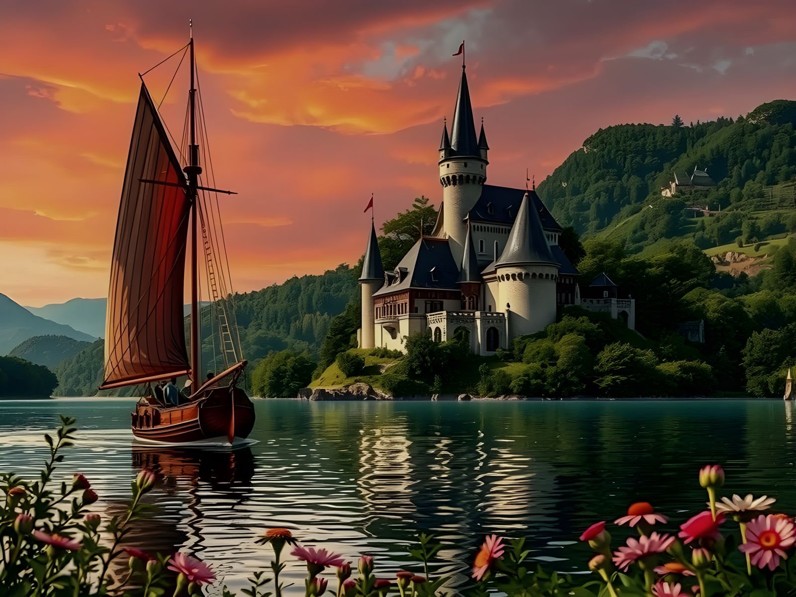 The ship leaves the castle at dusk..  by @Bob Z