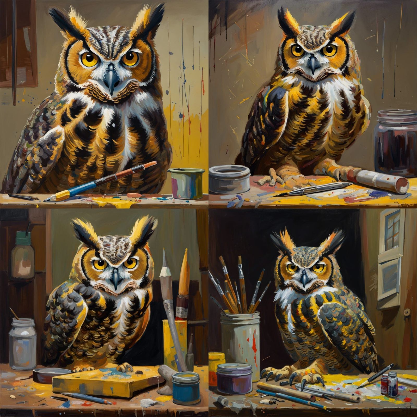 Owl Playing with Paints