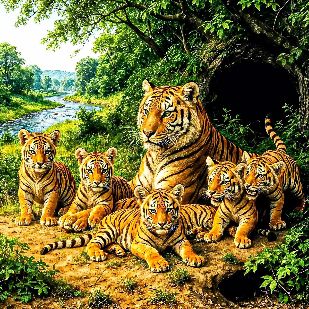 Tigress and a mess of cubs
