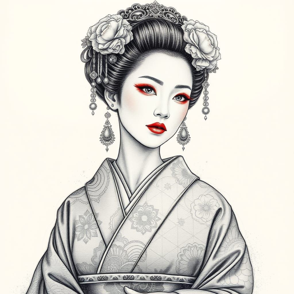 This is a detailed image of a life-like pencil sketch of a d...