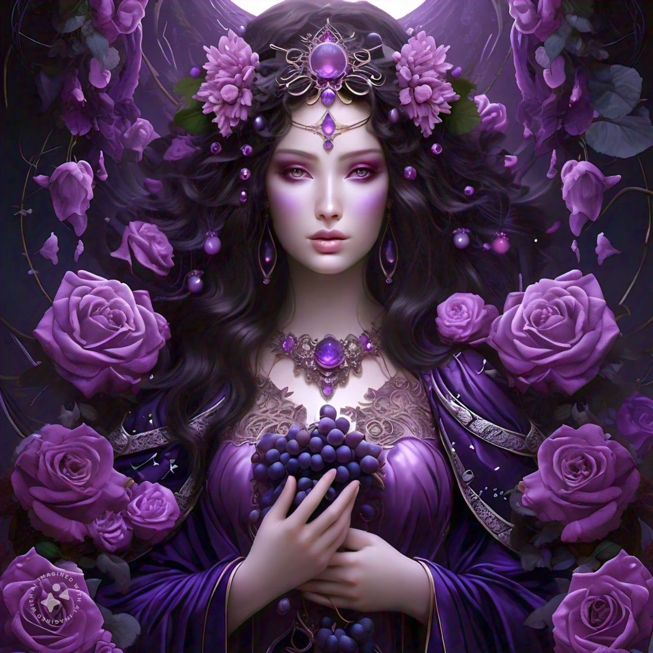 Goddess of purple moon, purple roses and purple grapes