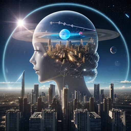 Transparent Gear Brain Cityscape