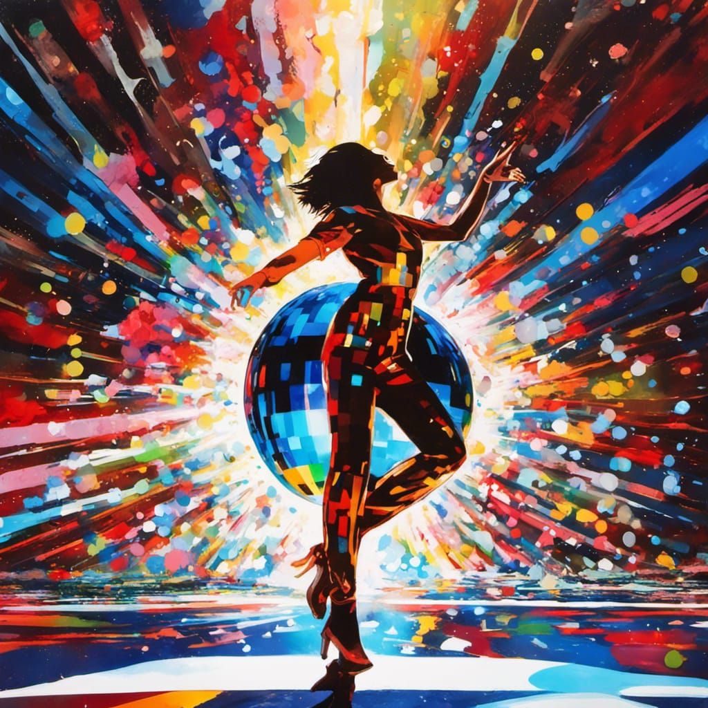 Sparkling Disco ball, wild disco dancer
