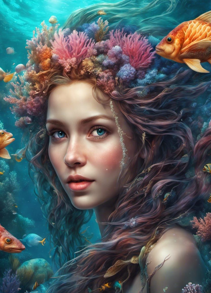 Beautiful Mermaid Close Up Portrait - AI Generated Artwork - NightCafe ...