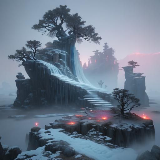 Icy Waterfall Digital Matte Painting in Unreal Engine 5