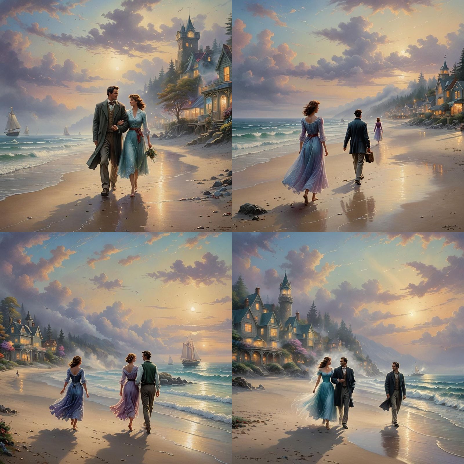 A man and woman walking on the beach