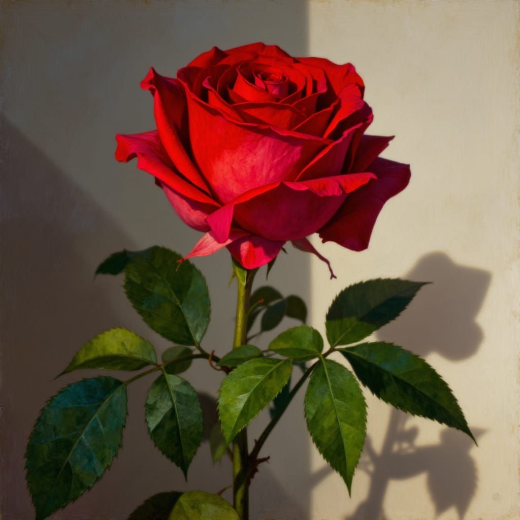 Exquisite Crimson Rose in Golden Hour Light