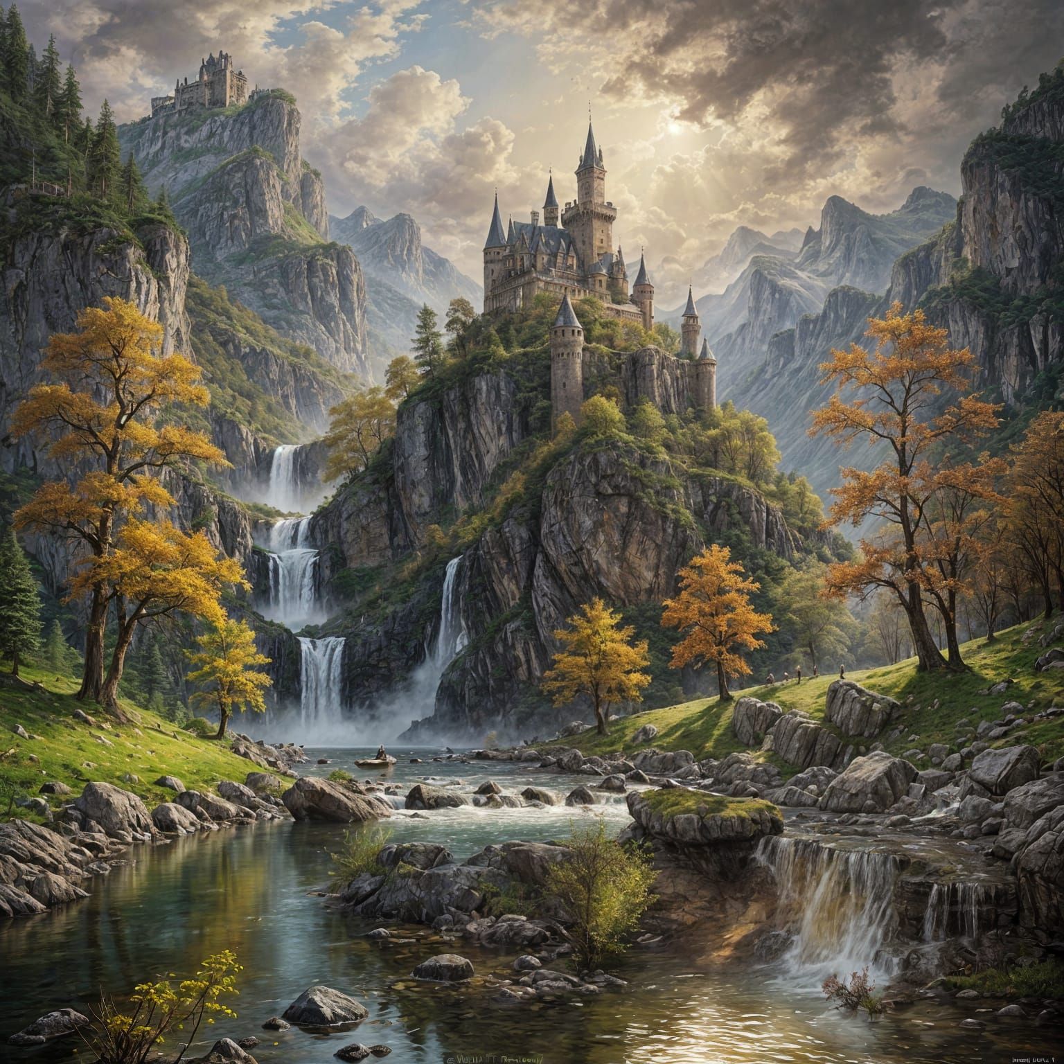 Romantic Castle Landscape Oil Painting