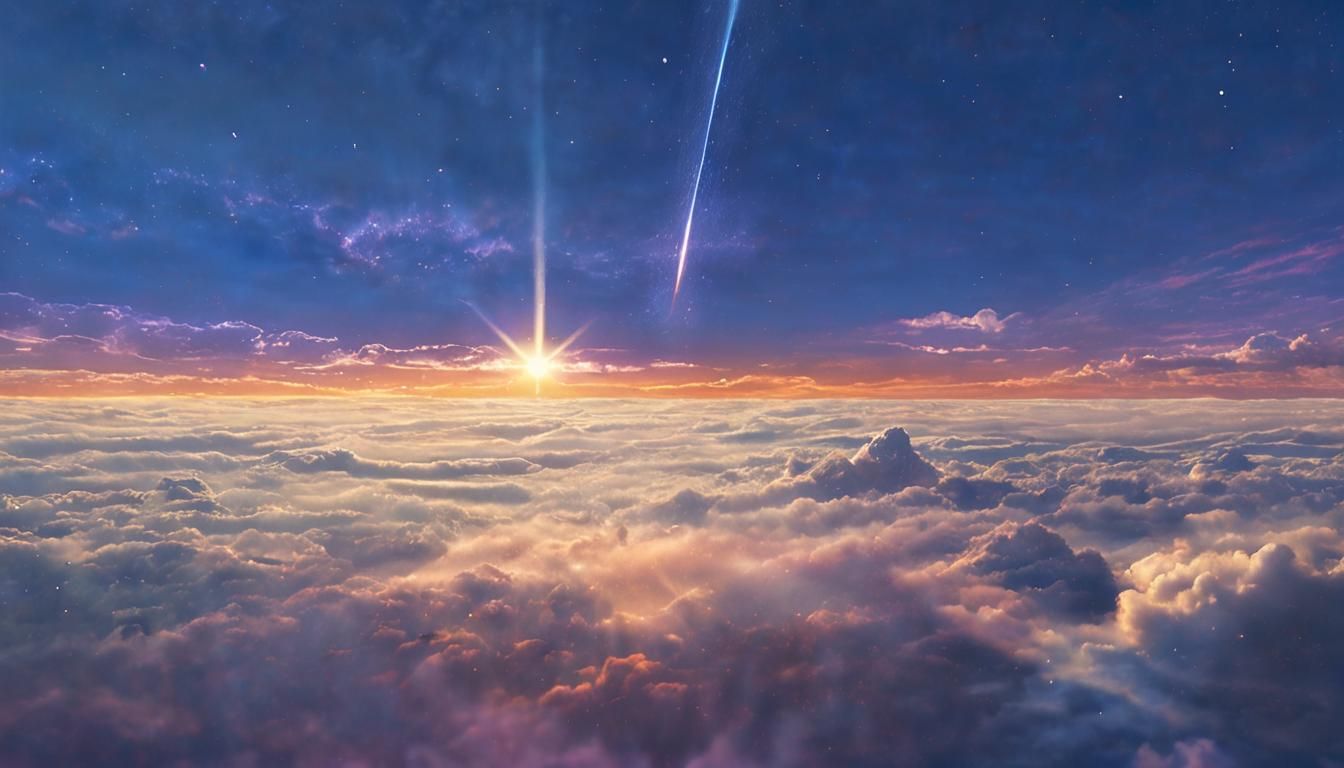 Starry Night Sky with Comet and Sun