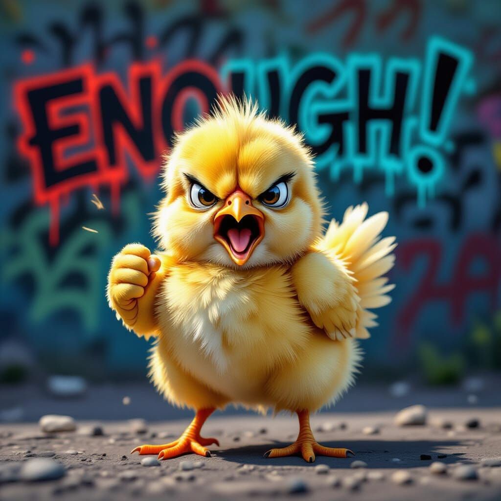 Furious Chick in Front of Graffiti Wall