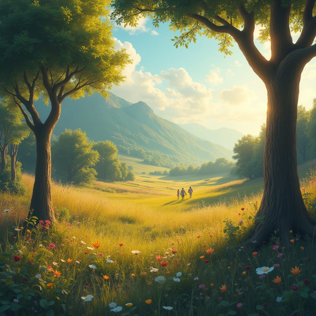 Dreamy Landscape with Warm Golden Light
